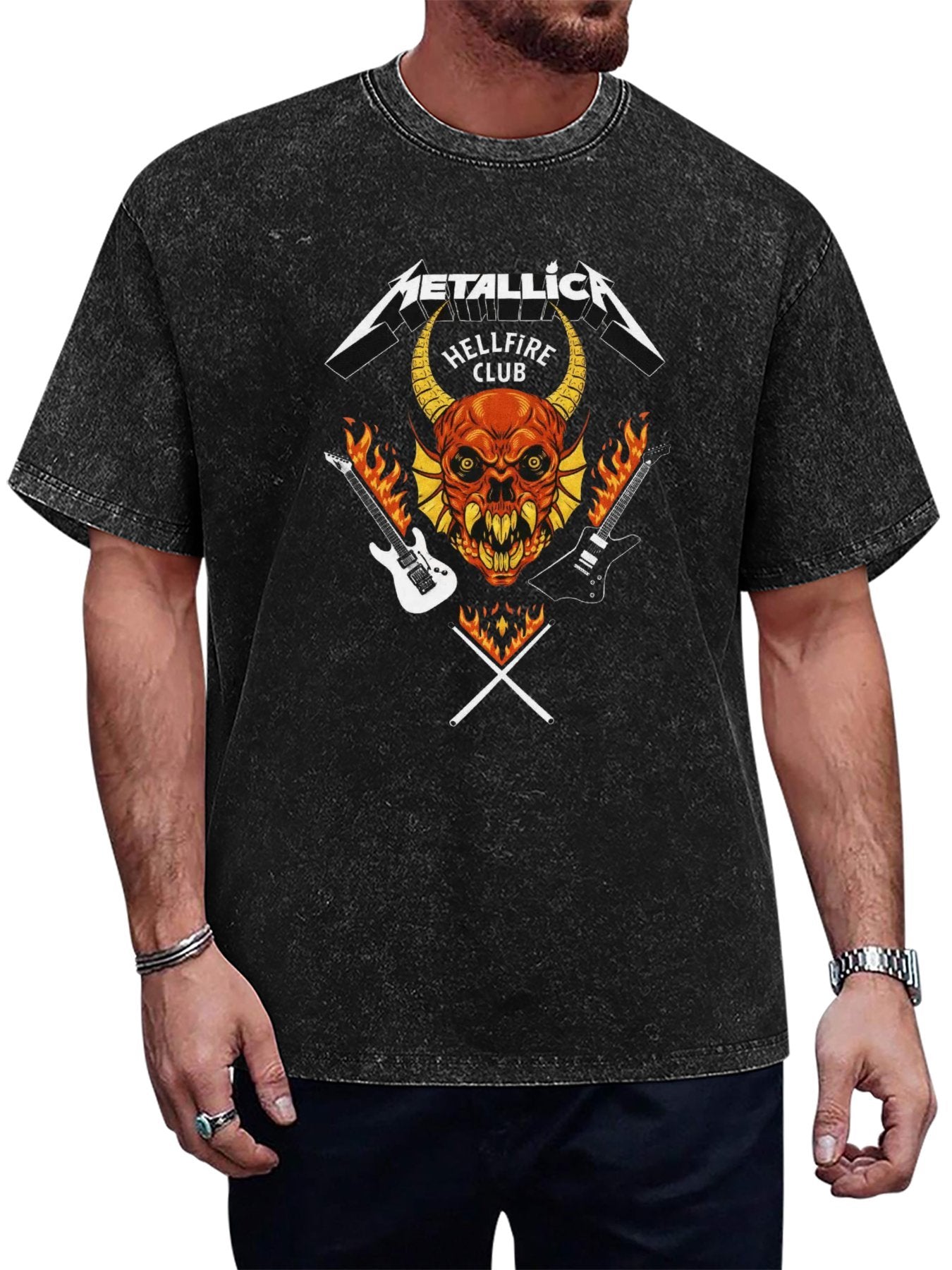 Vintage Washed Metallica Hellfire Club Demon Graphic T-Shirt Main image
