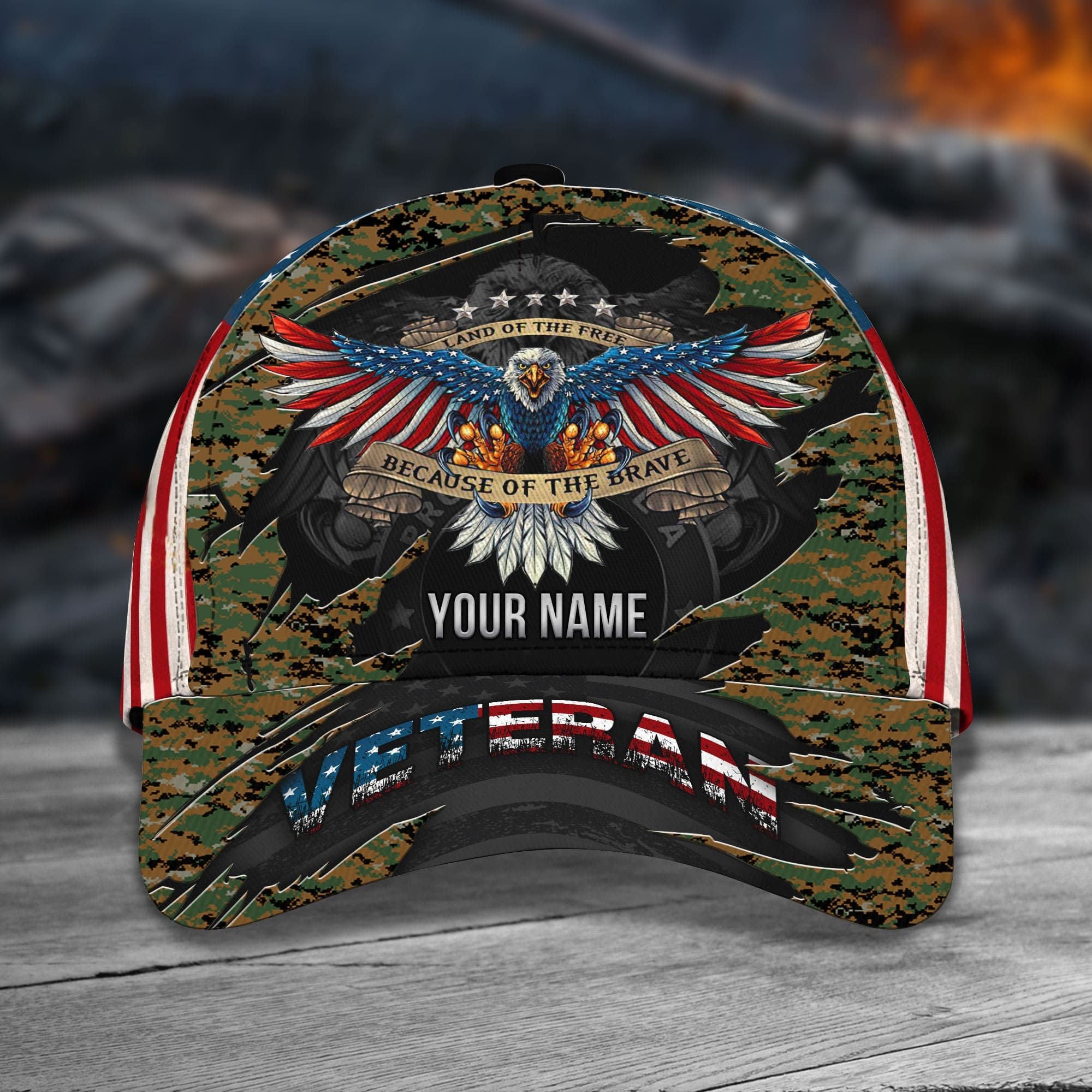Personalized Premium Eagle Veteran Classic Cap Camo US Flag