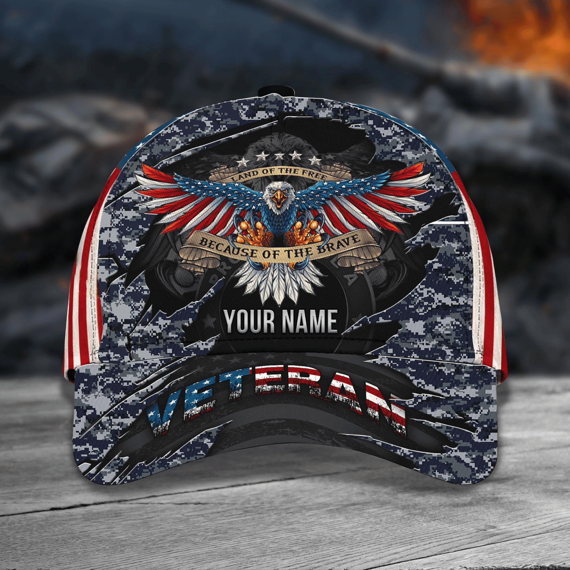 Personalized Premium Eagle Veteran Classic Cap Camo US Flag