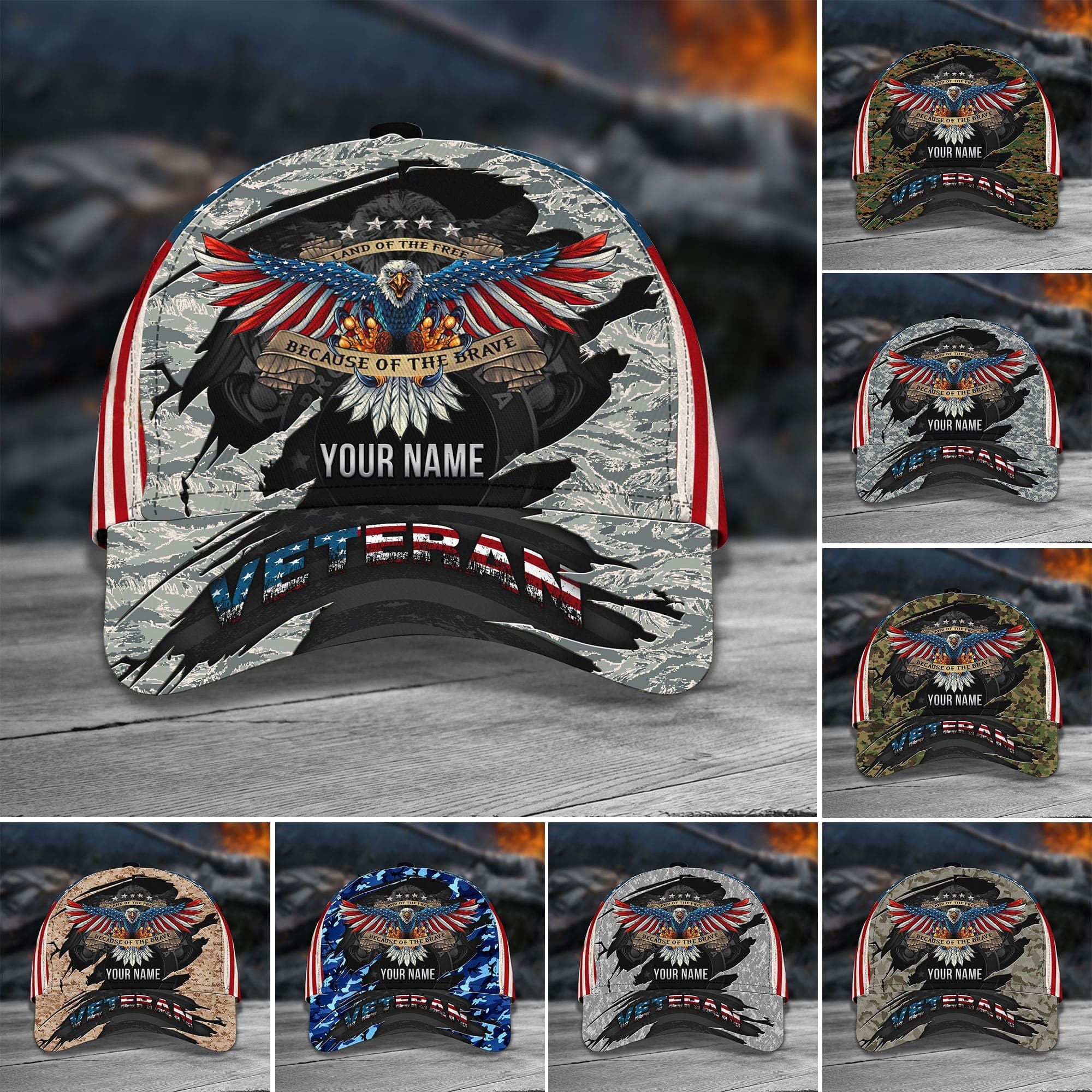 Personalized Premium Eagle Veteran Classic Cap Camo US Flag