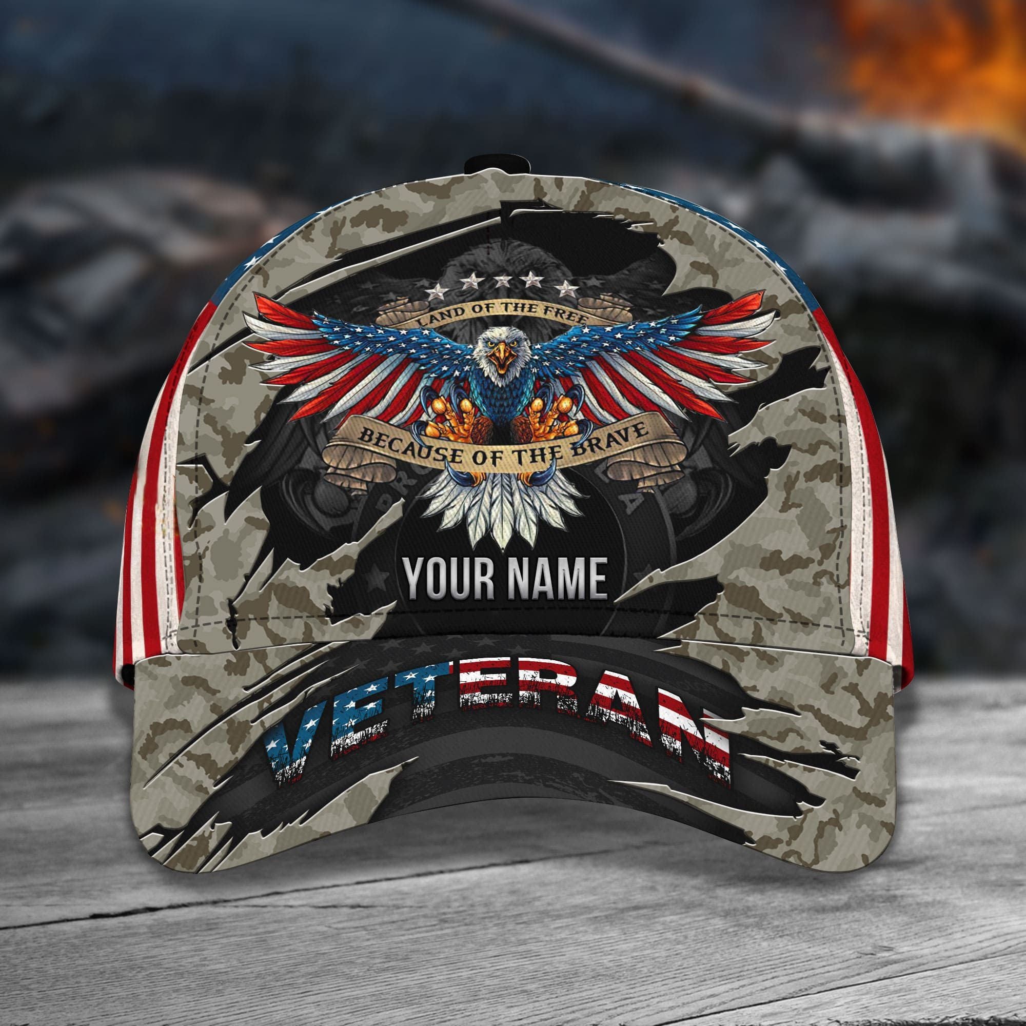 Personalized Premium Eagle Veteran Classic Cap Camo US Flag