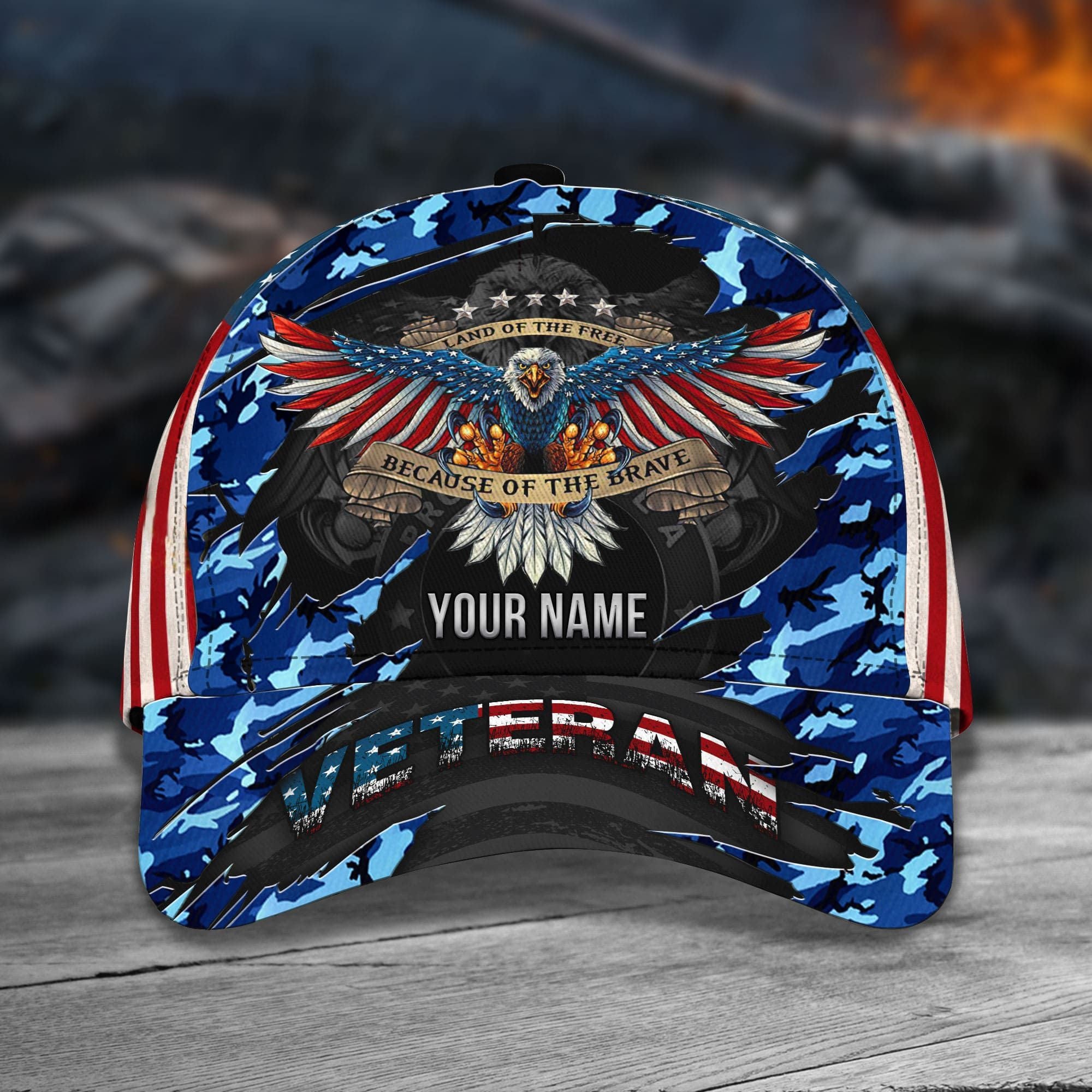 Personalized Premium Eagle Veteran Classic Cap Camo US Flag