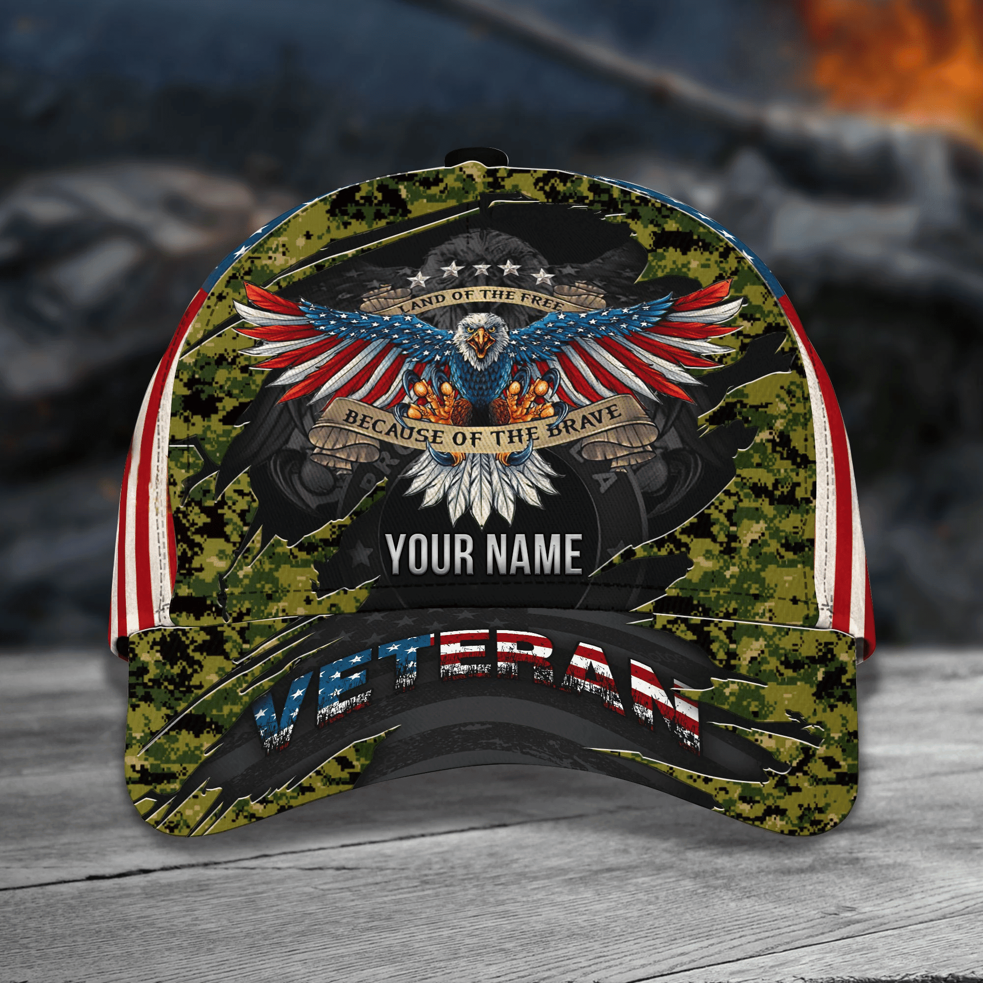 Personalized Premium Eagle Veteran Classic Cap Camo US Flag