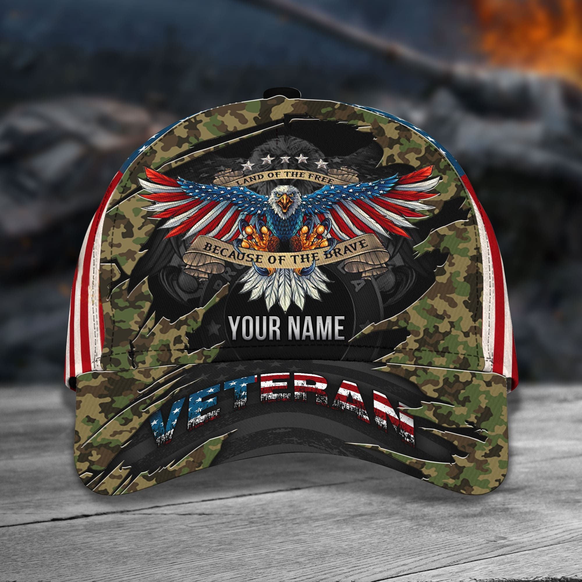 Personalized Premium Eagle Veteran Classic Cap Camo US Flag