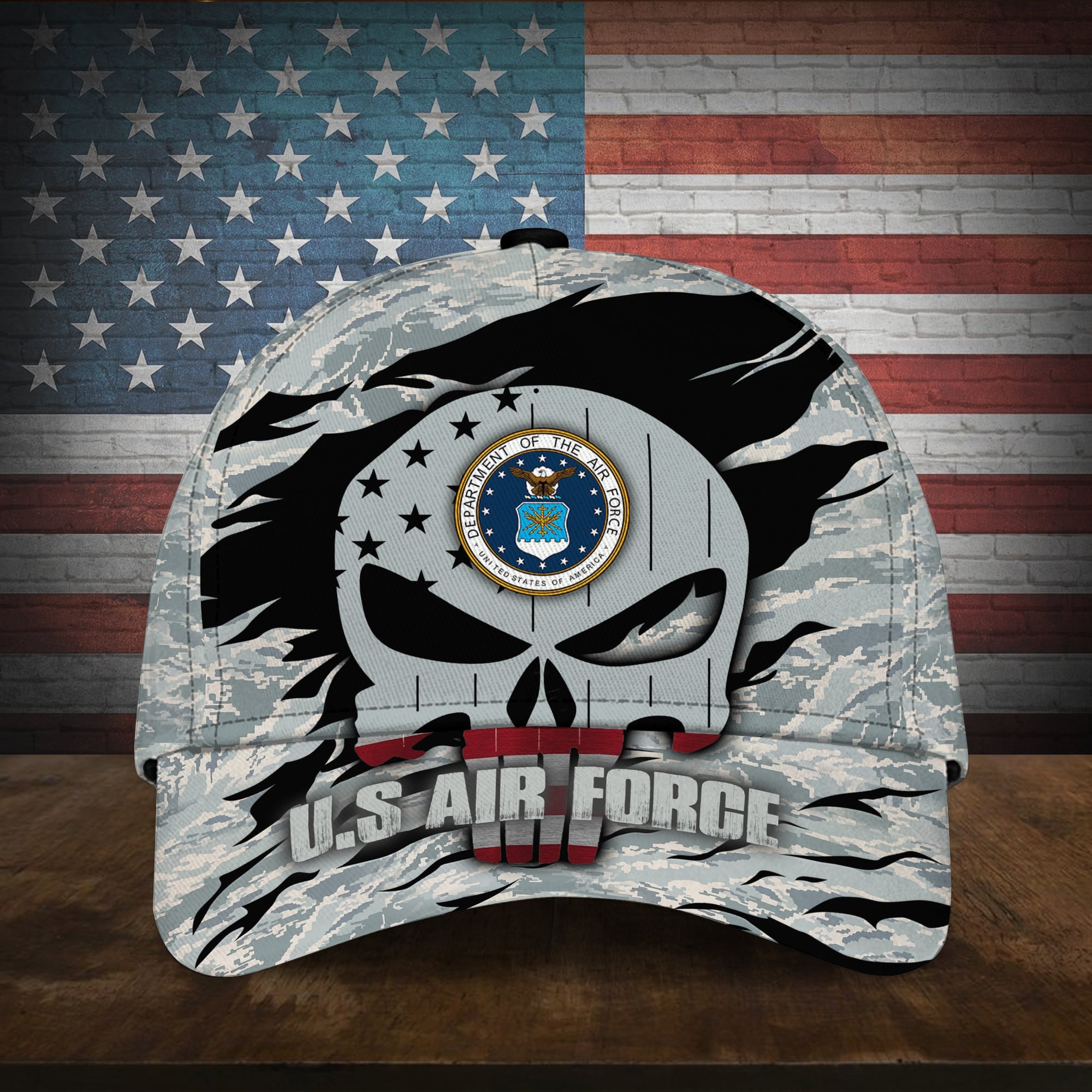 Colorful Puniskull Multiservice U.S Veteran Cap