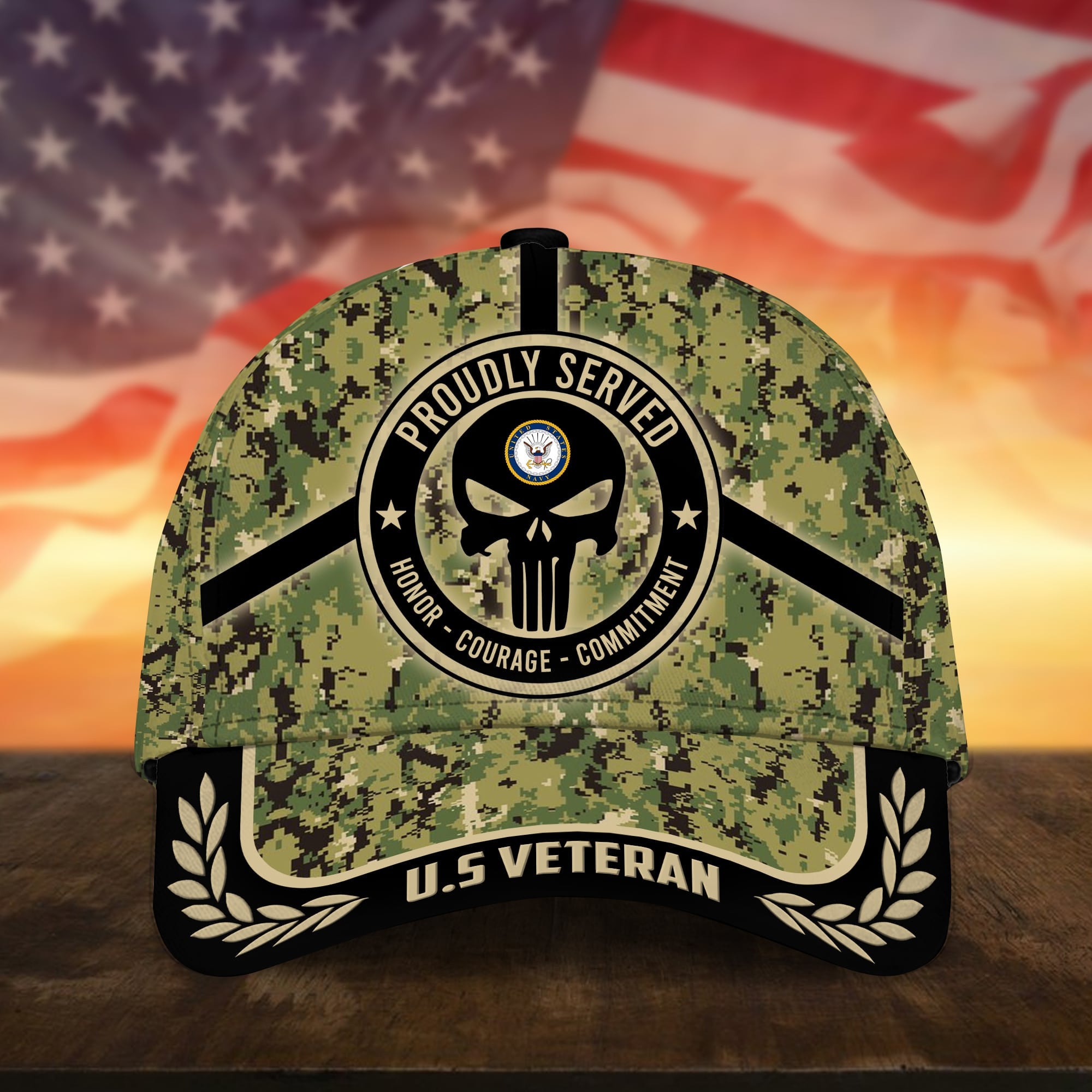 Badass Puniskull Multiservice U.S Veteran Cap