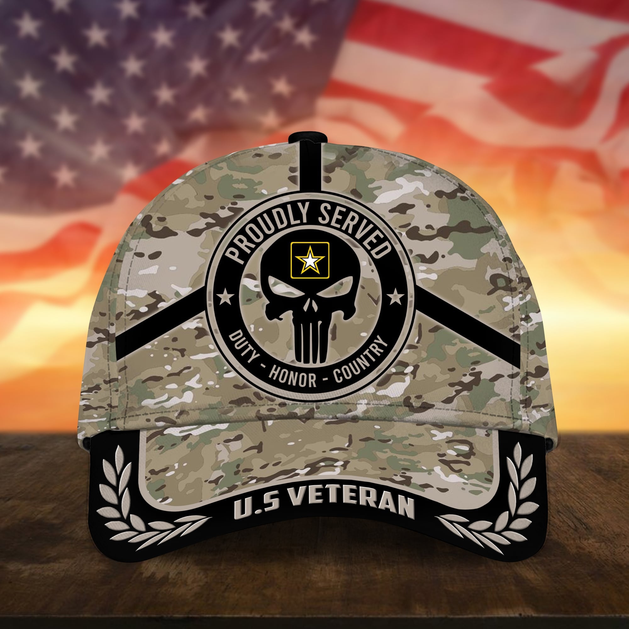 Badass Puniskull Multiservice U.S Veteran Cap