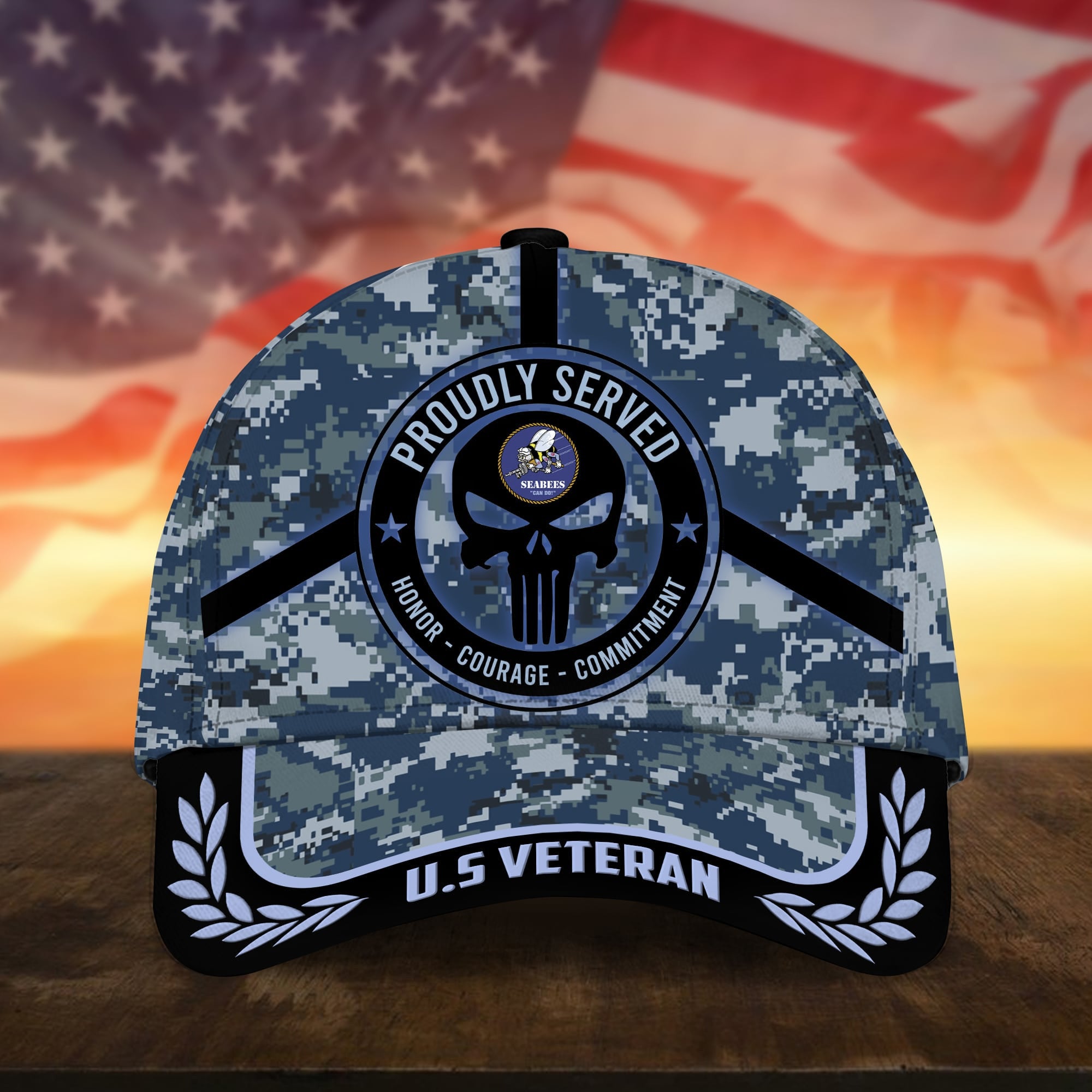 Badass Puniskull Multiservice U.S Veteran Cap