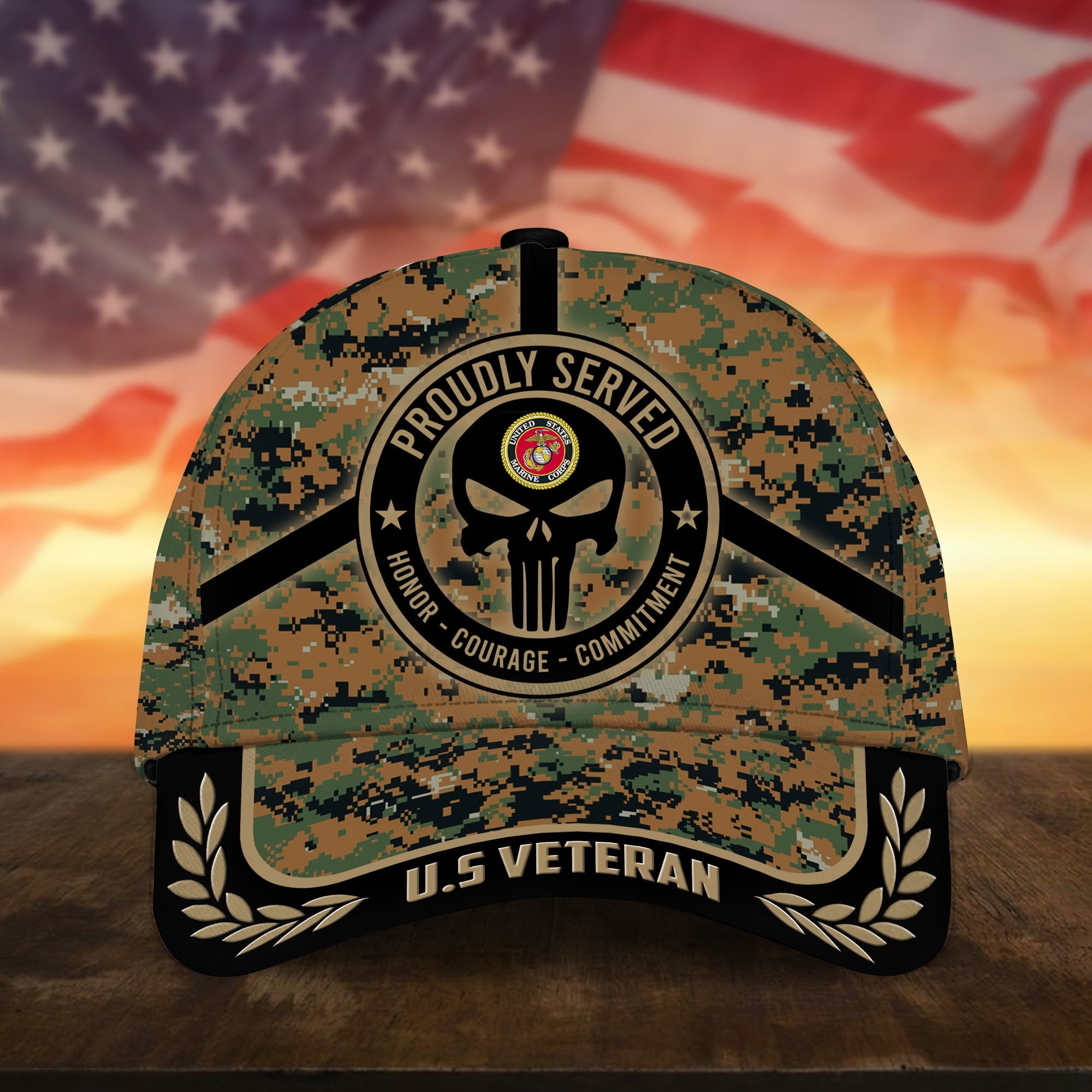 Badass Puniskull Multiservice U.S Veteran Cap