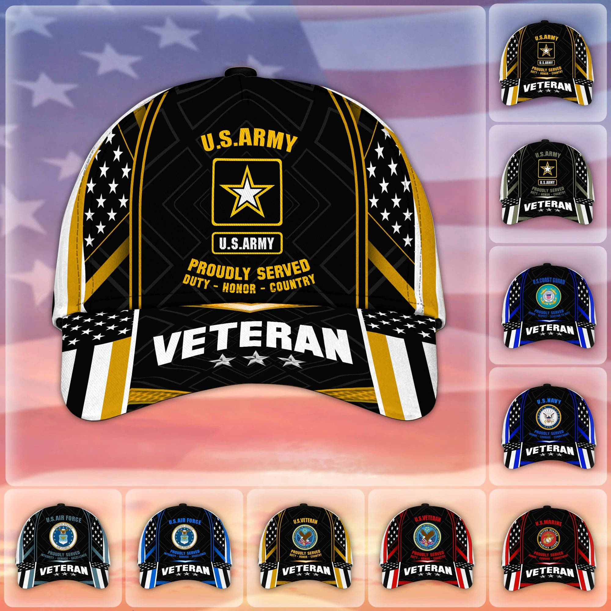 Premium U.S Multiple Service Veteran 3D Cap