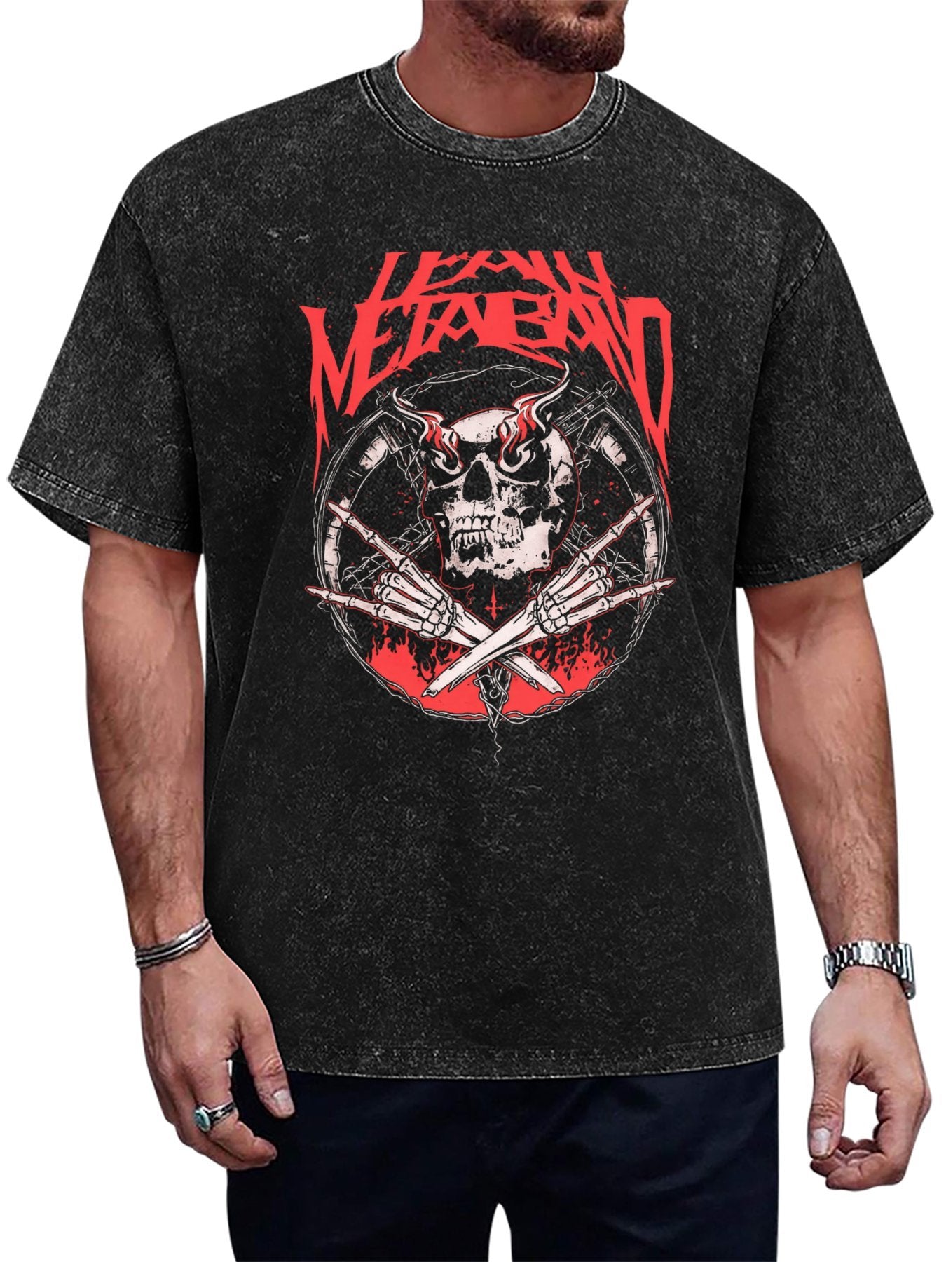 Vintage Washed Iron Maiden Flaming Skull Graphic T-Shirt Main image