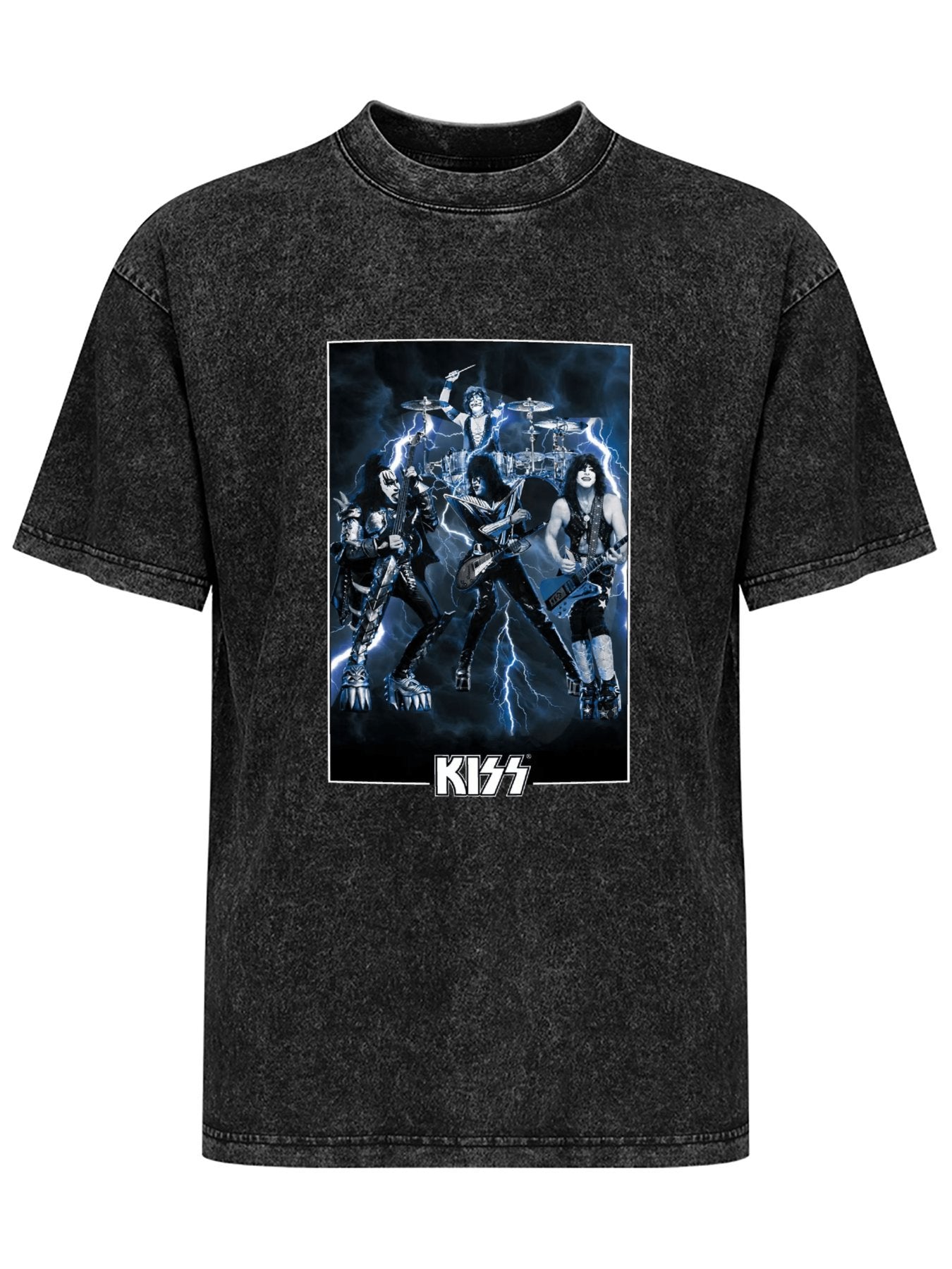 Vintage Washed KISS Lightning Band Performance Graphic T-Shirt