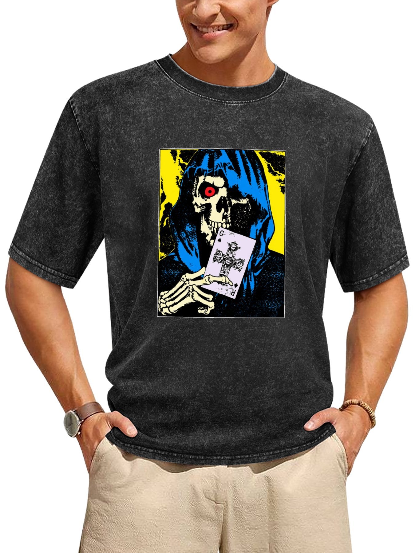 Guns N’ Roses Hooded Skeleton Playing Card Graphic T-Shirt Secondary image