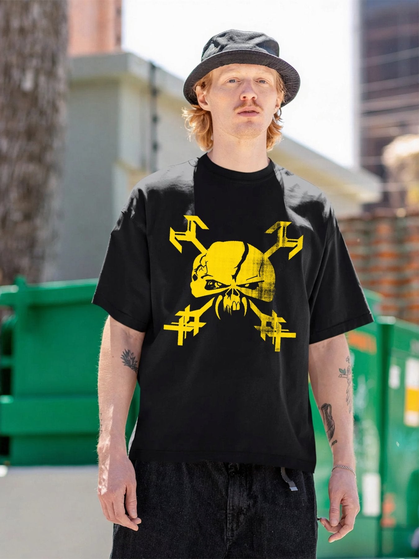 Yellow Skull Crossbones Graphic T-Shirt
