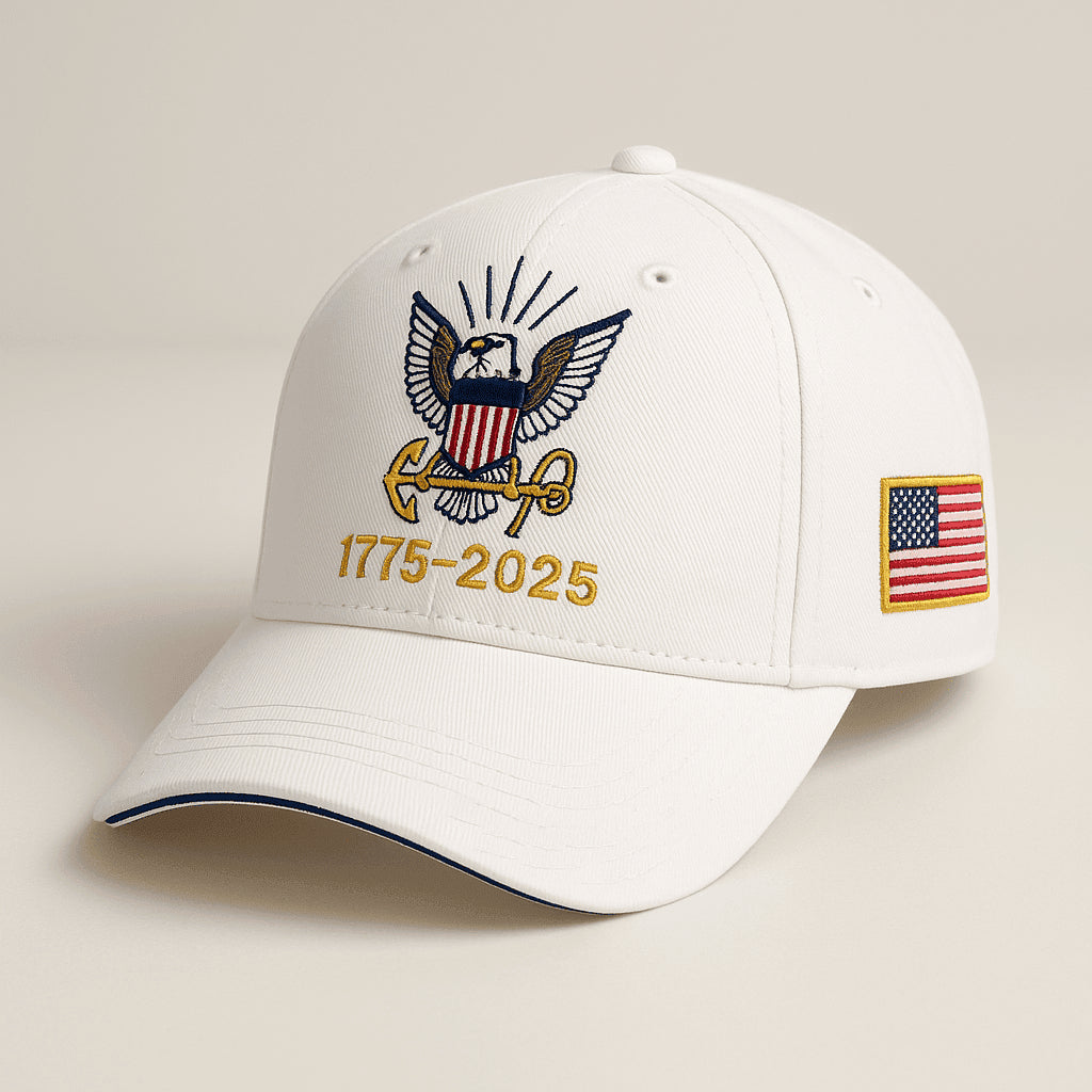 Premium US Navy Embroidered Hats, 250th Anniversary Navy Hat, Gifts For Navy Veteran, Gifts On Father's Day, Veterans Day.