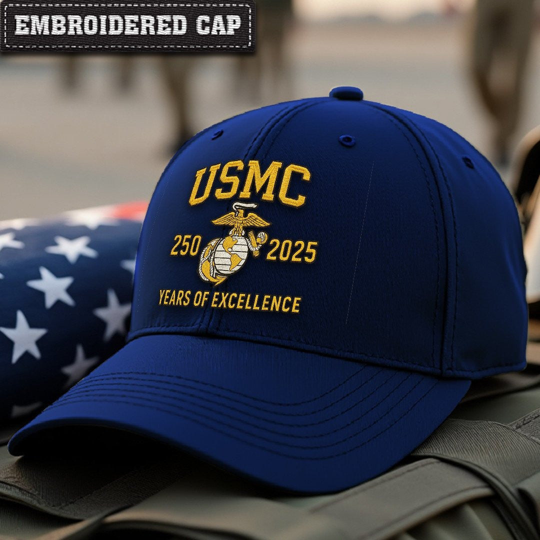 Premium USMC Embroidered Hats, 250th Anniversary Marine Corps Hat, Gifts For Marine Veteran, Gifts On Father's Day, Veterans Day.