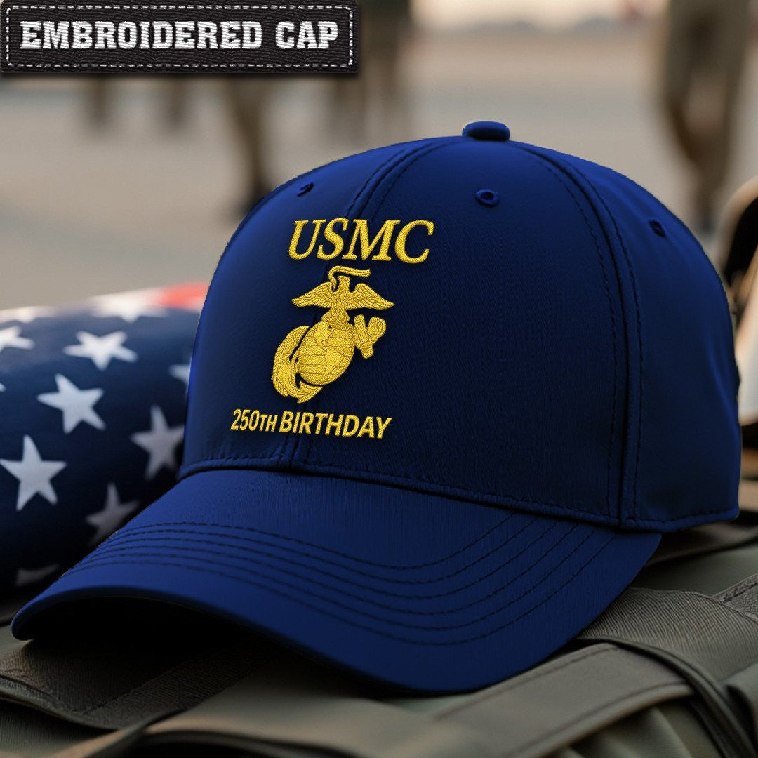 Premium USMC Embroidered Hats, 250th Anniversary Marine Corps Hat, Gifts For Marine Veteran, Gifts On Father's Day, Veterans Day.
