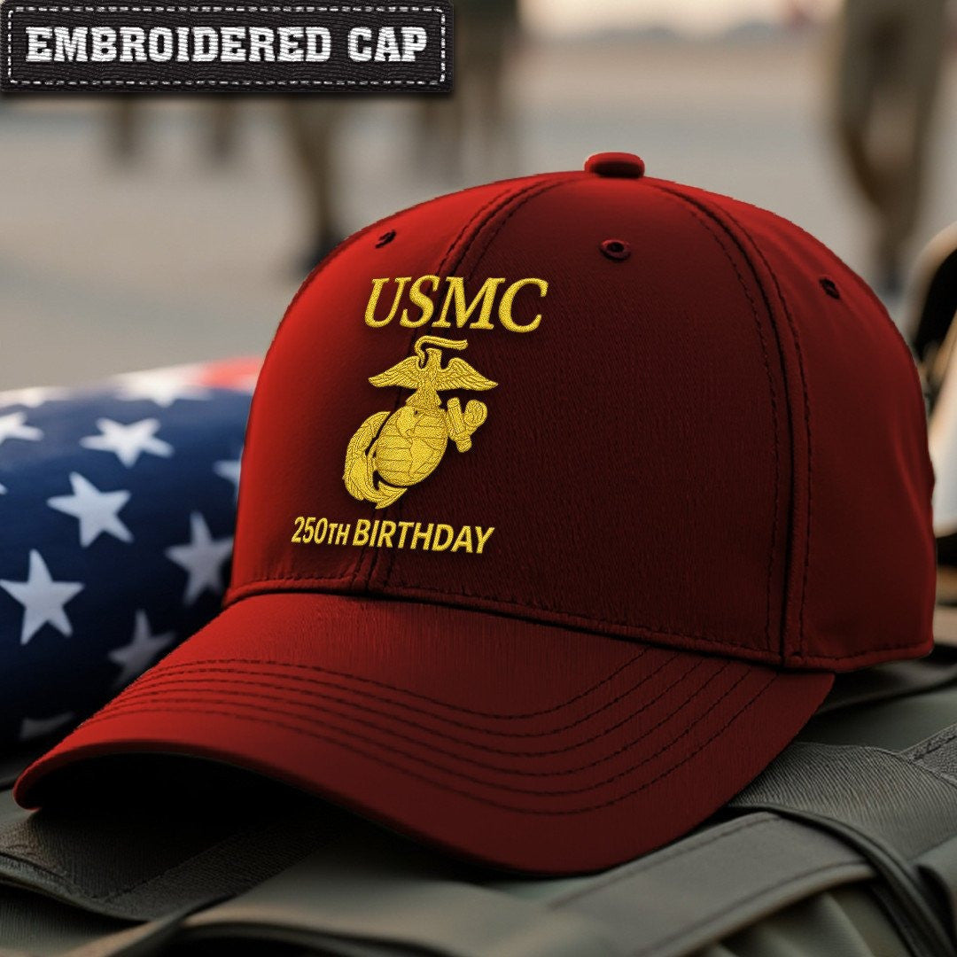 Premium USMC Embroidered Hats, 250th Anniversary Marine Corps Hat, Gifts For Marine Veteran, Gifts On Father's Day, Veterans Day.