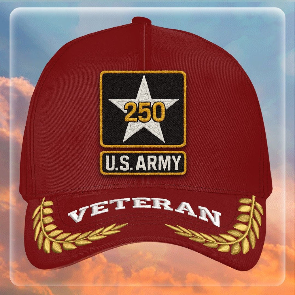 Premium 250th Anniversary Of The Army Embroidered Hats, Gifts For Army Veteran, Gifts On Father's Day, Independence Day, Veterans Day.