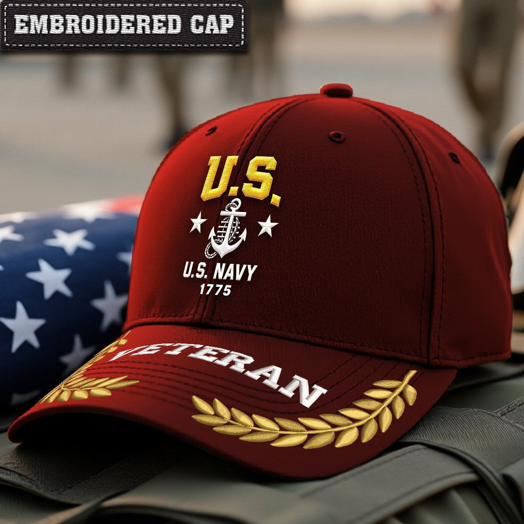 Premium US Navy Embroidered Hats, Gifts For Navy Veteran, Gifts On Father's Day, Armed Forces Day, Independence Day, Veterans Day.