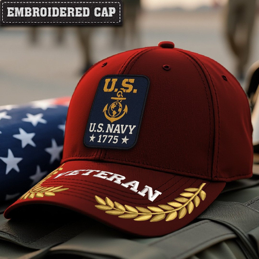 Premium US Navy Embroidered Hats, Gifts For Navy Veteran, Gifts On Father's Day, Armed Forces Day, Independence Day, Veterans Day.