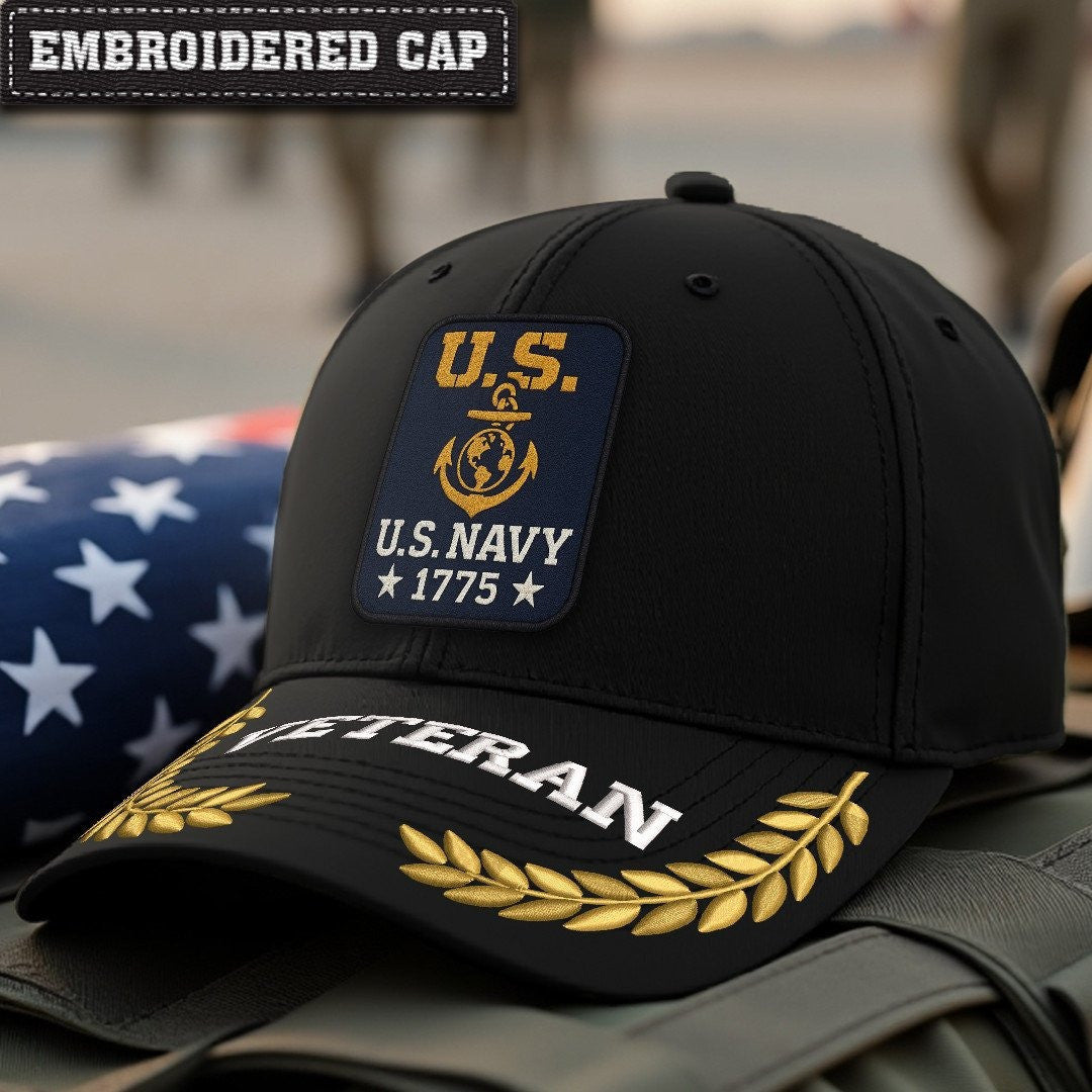 Premium US Navy Embroidered Hats, Gifts For Navy Veteran, Gifts On Father's Day, Armed Forces Day, Independence Day, Veterans Day.