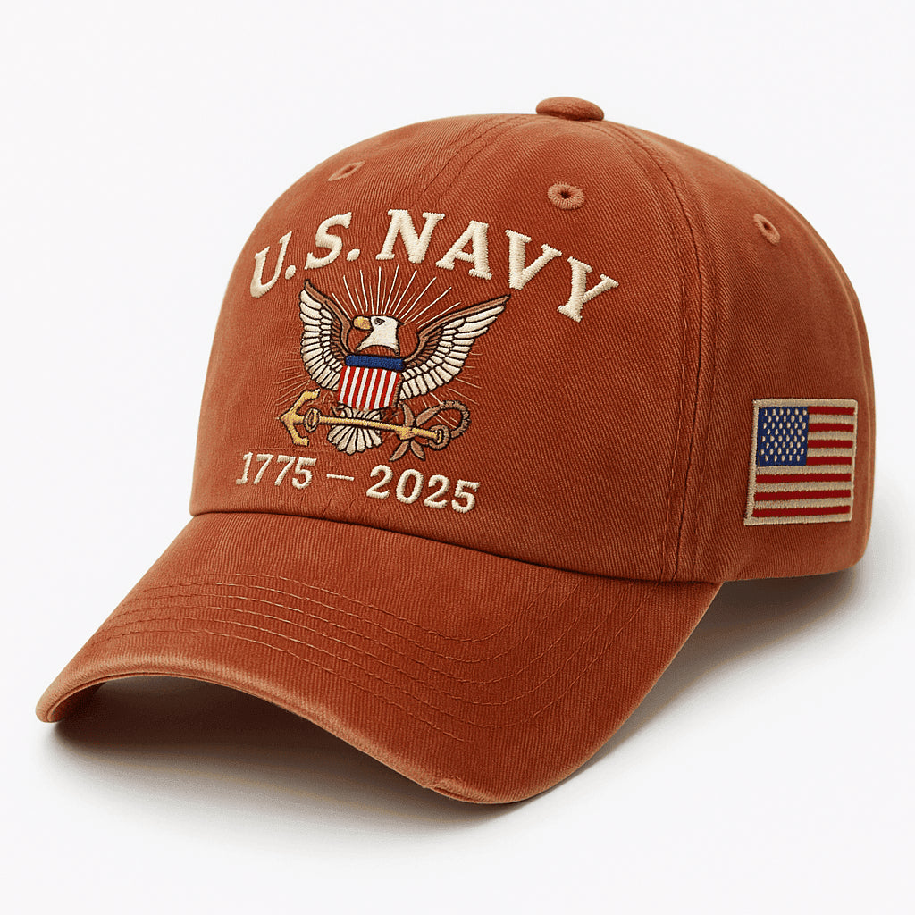 Premium US Navy Embroidered Hats, 250th Anniversary Navy Hat, Gifts For Navy Veteran, Gifts On Father's Day, Veterans Day.