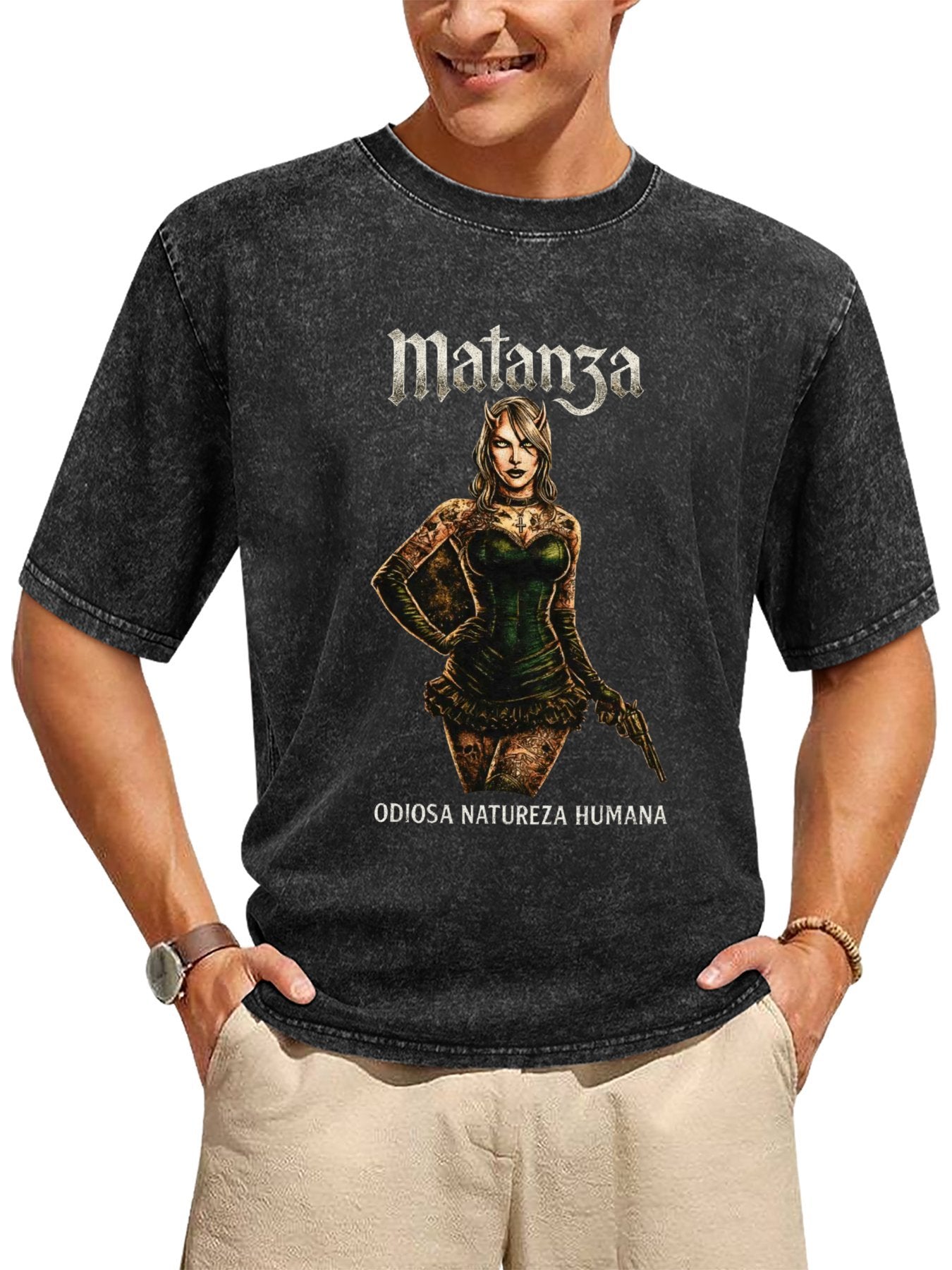 Vintage Washed Matanza Odiosa Natureza Humana Graphic T-Shirt Secondary image