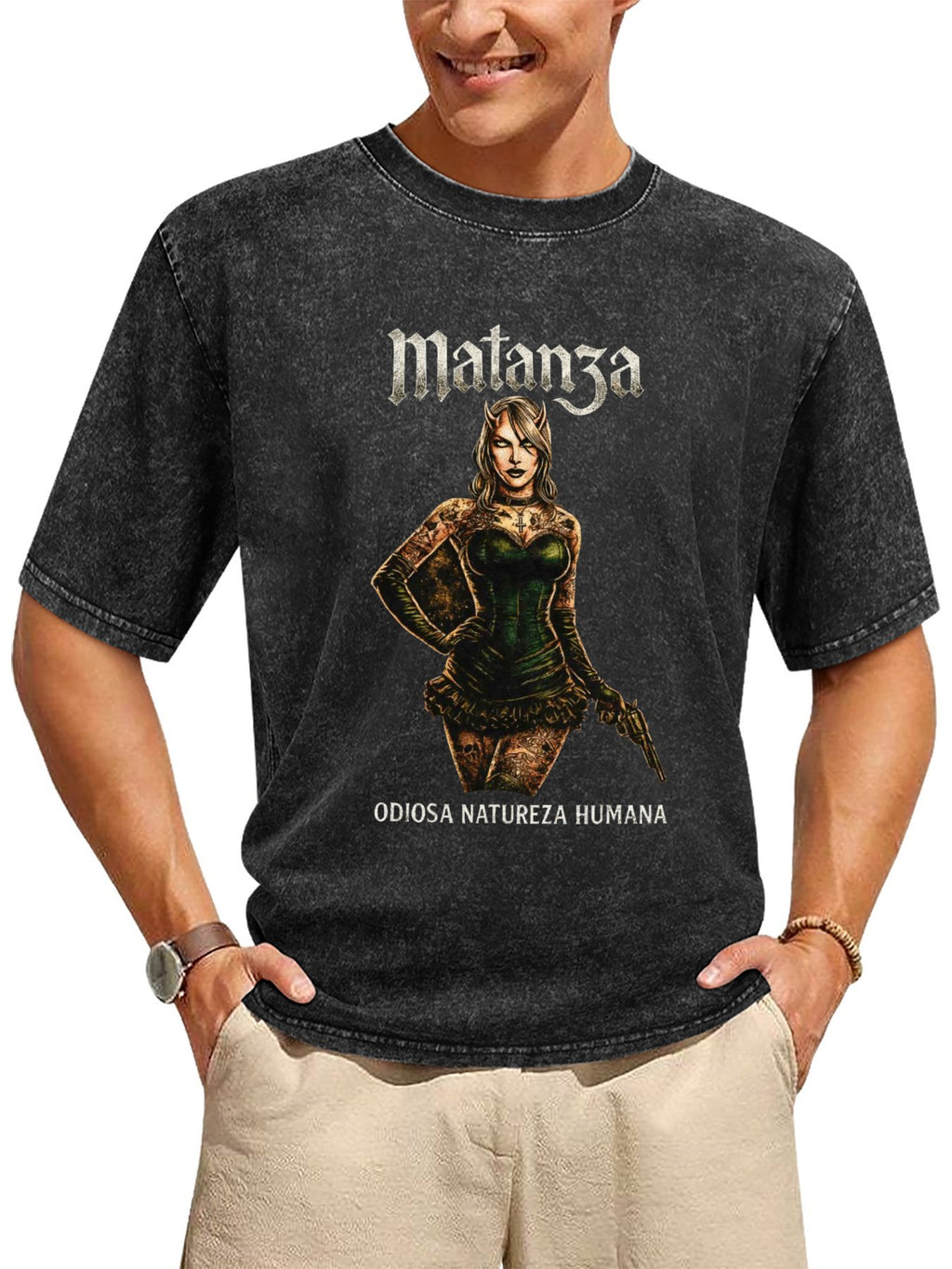 Vintage Washed Matanza Odiosa Natureza Humana Graphic T-Shirt