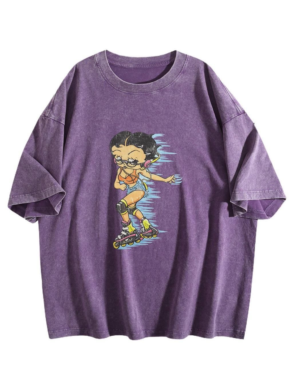 Cartoon Roller Skater Graphic Washed T-Shirt