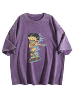 Cartoon Roller Skater Graphic Washed T-Shirt