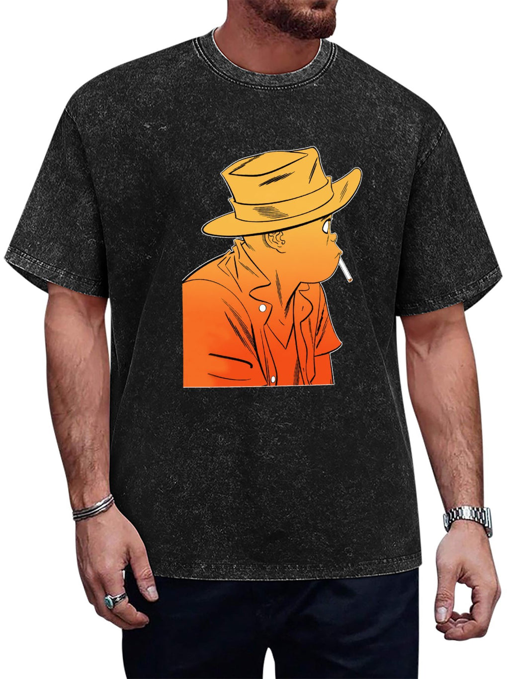Gorillaz Orange Fedora Character Graphic T-Shirt
