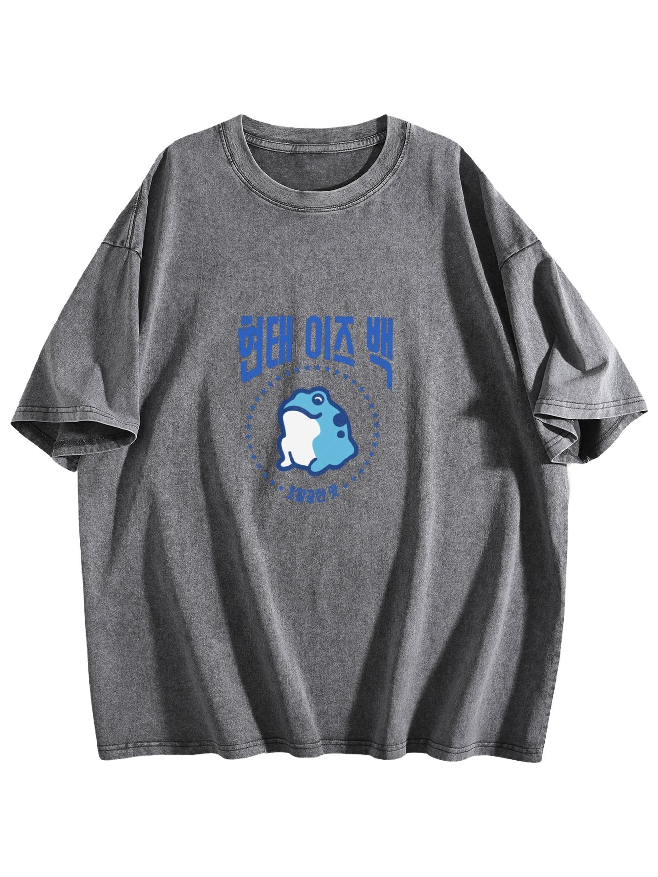 Korean Frog Graphic Washed T-Shirt