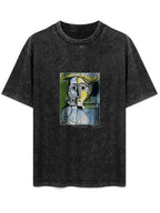 Woman with a Yellow Hat Washed Art Graphic T-Shirt