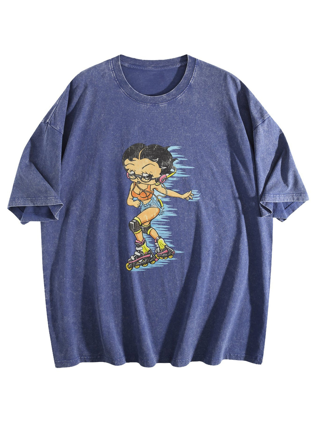 Cartoon Roller Skater Graphic Washed T-Shirt