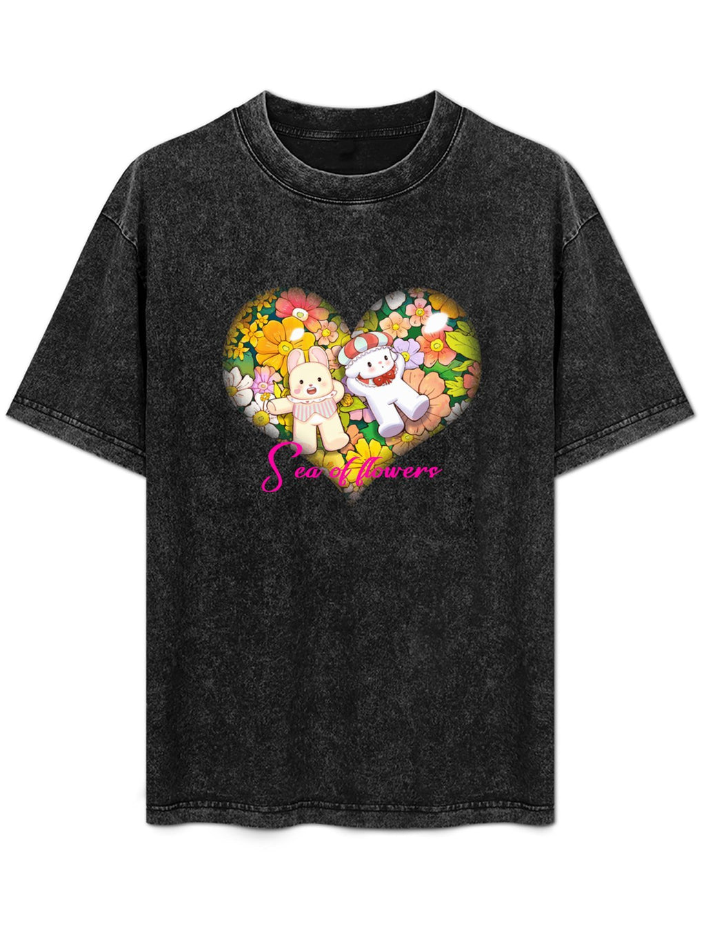 Sea of Flowers Cartoon Vintage Washed T-Shirt