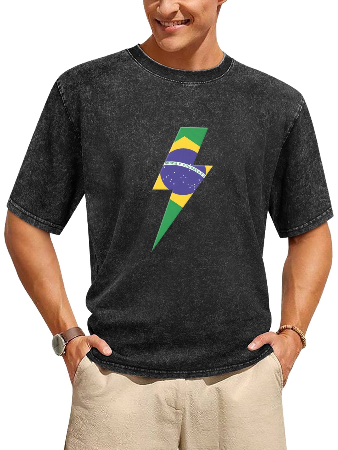 AC/DC Brazil Flag Lightning Bolt Graphic T-Shirt Secondary image