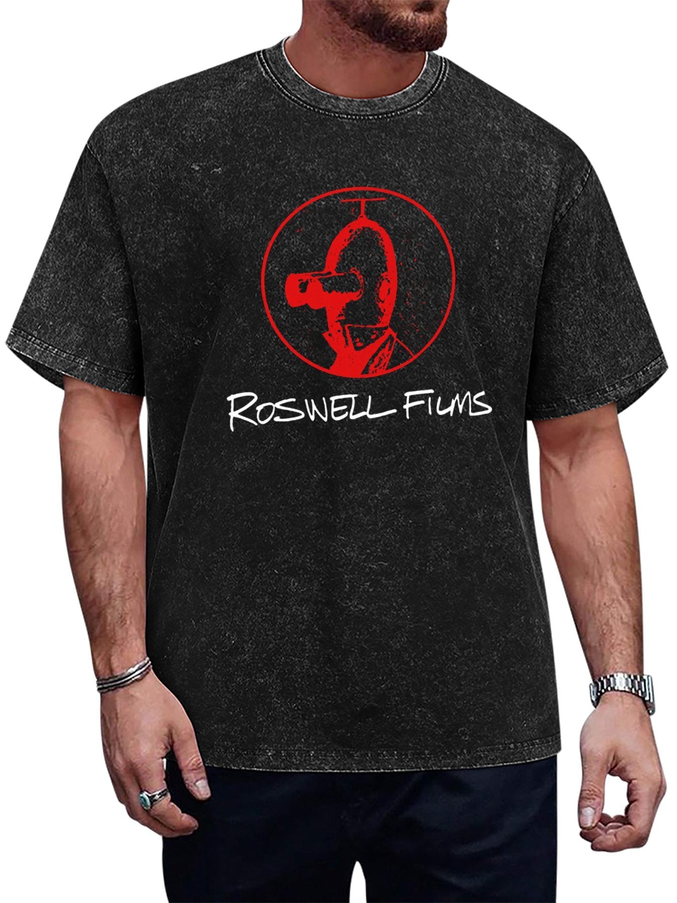 Roswell Films Red Camera Portrait Graphic T-Shirt Main image