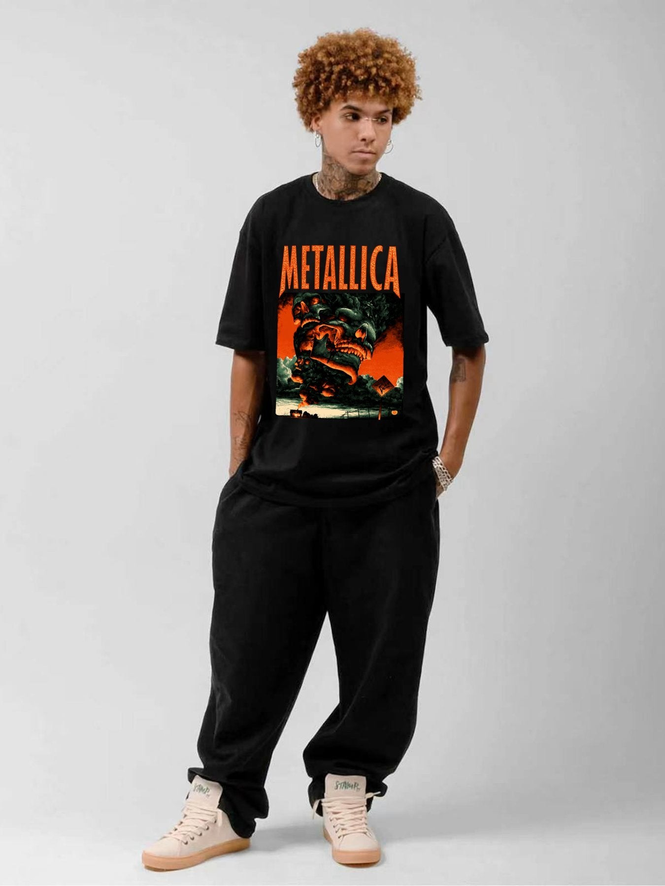 Metallica Fiery Skull Cloud Graphic T-Shirt