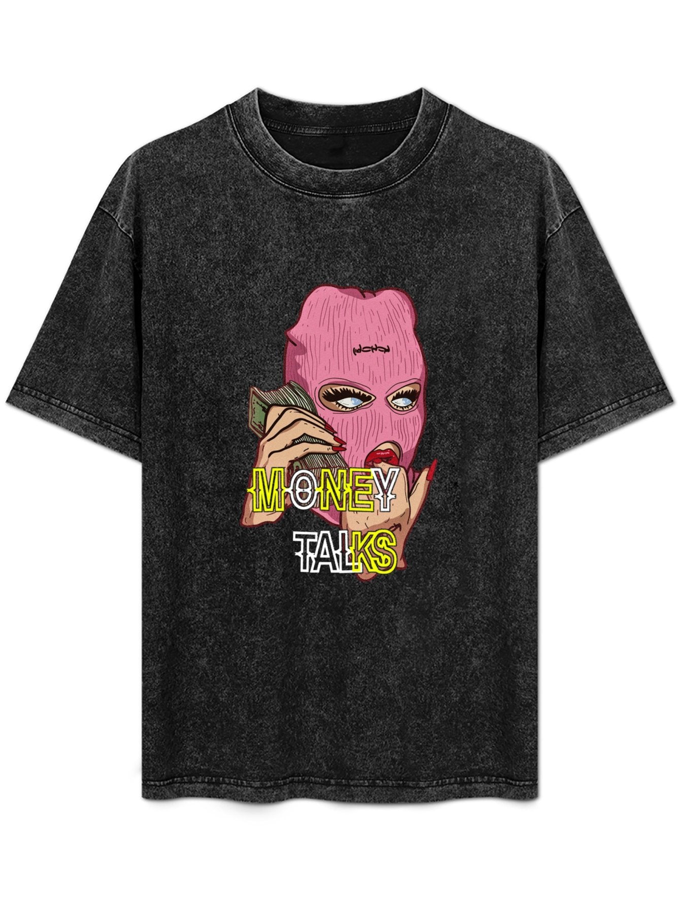 Money Talks Mask Graphic Vintage Washed T-Shirt