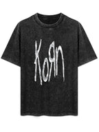 Korn Distressed White Logo Graphic T-Shirt