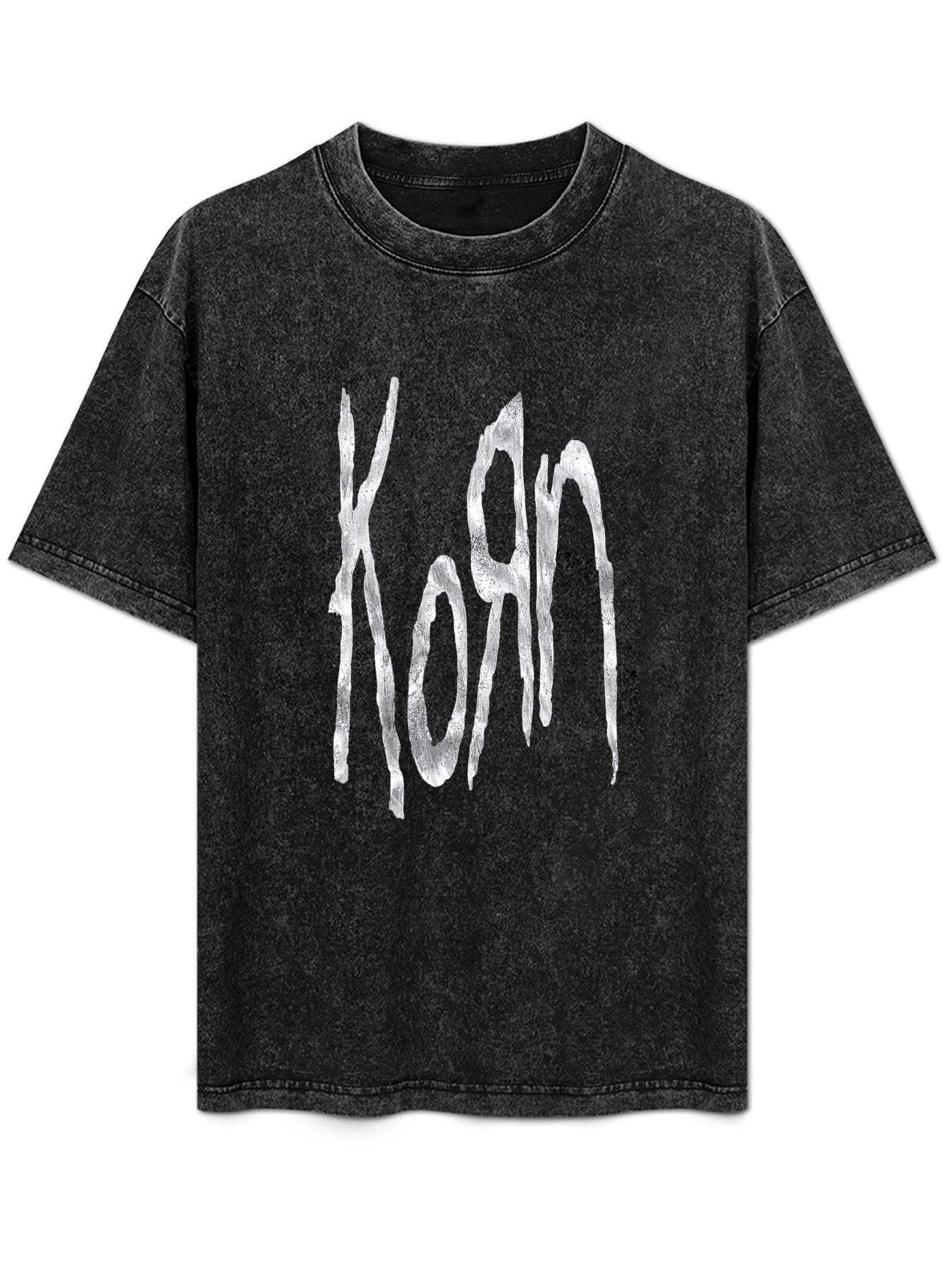 Korn Distressed White Logo Graphic T-Shirt