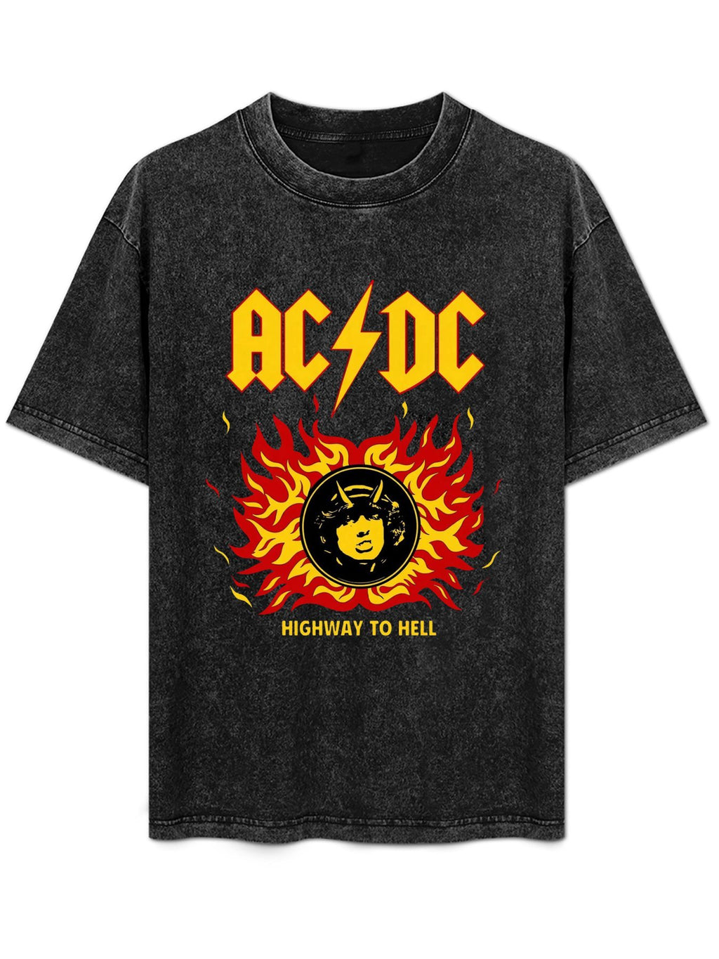 Vintage Washed AC/DC Highway to Hell Flame Graphic T-Shirt
