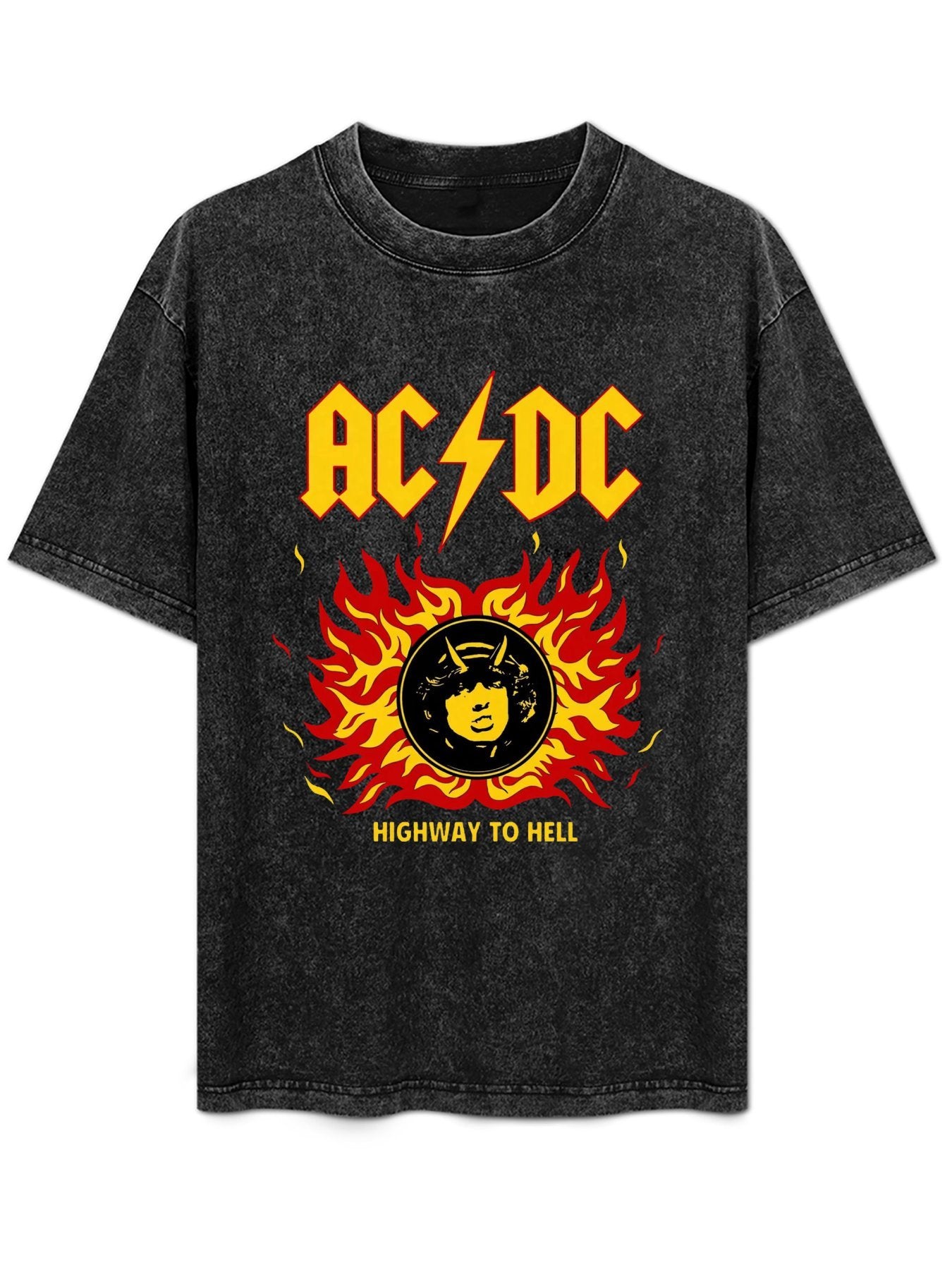 Vintage Washed AC/DC Highway to Hell Flame Graphic T-Shirt