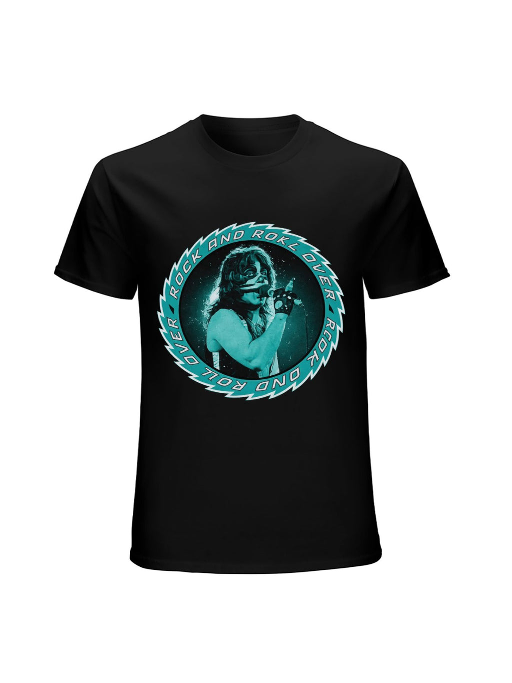 KISS Rock and Roll Over Teal Circle Graphic T-Shirt