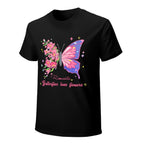Romantic Butterfly and Flowers Graphic Black T-Shirt
