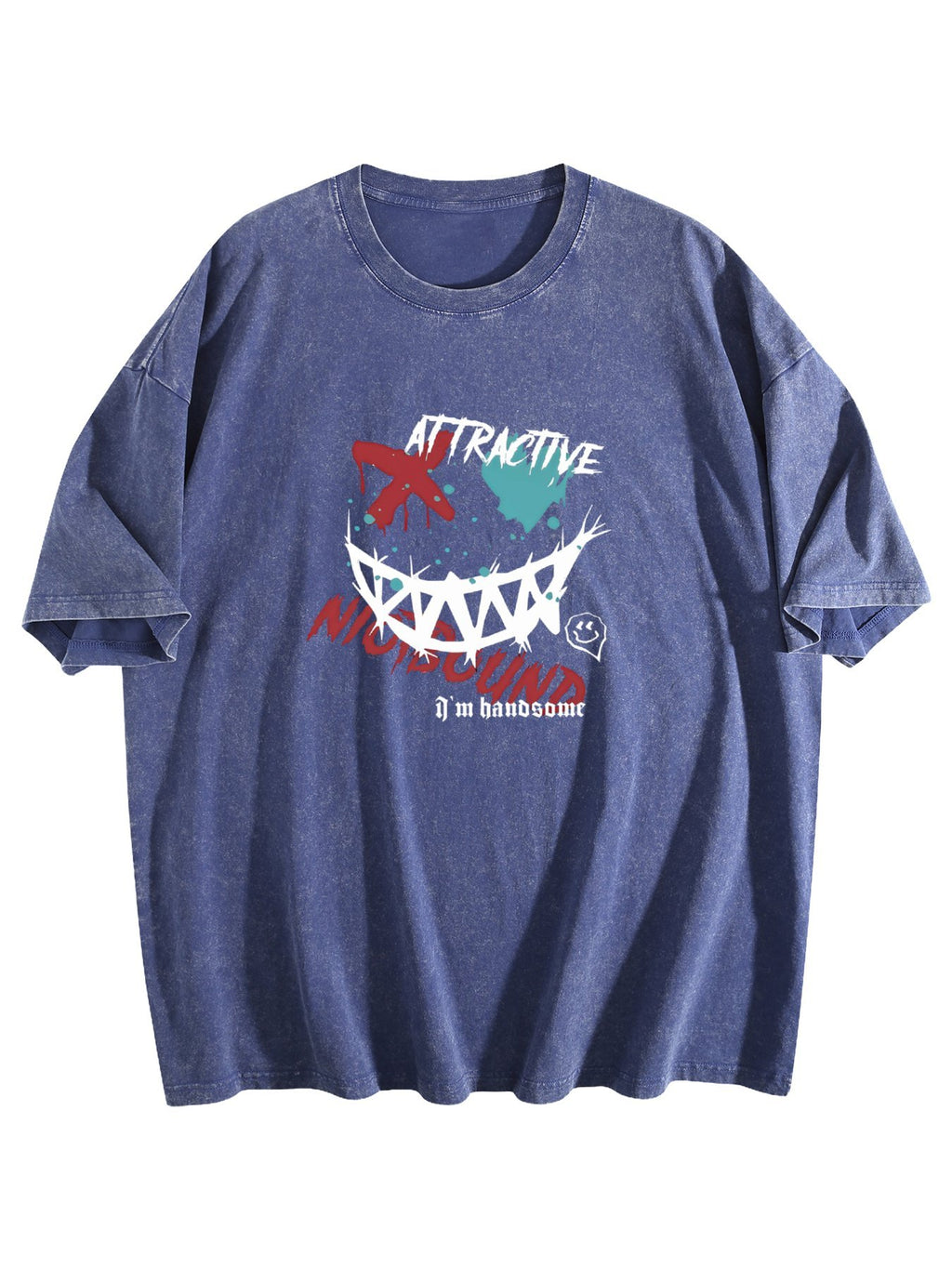 Attractive Mysterious Smile Graphic Washed T-Shirt