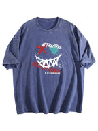 Attractive Mysterious Smile Graphic Washed T-Shirt