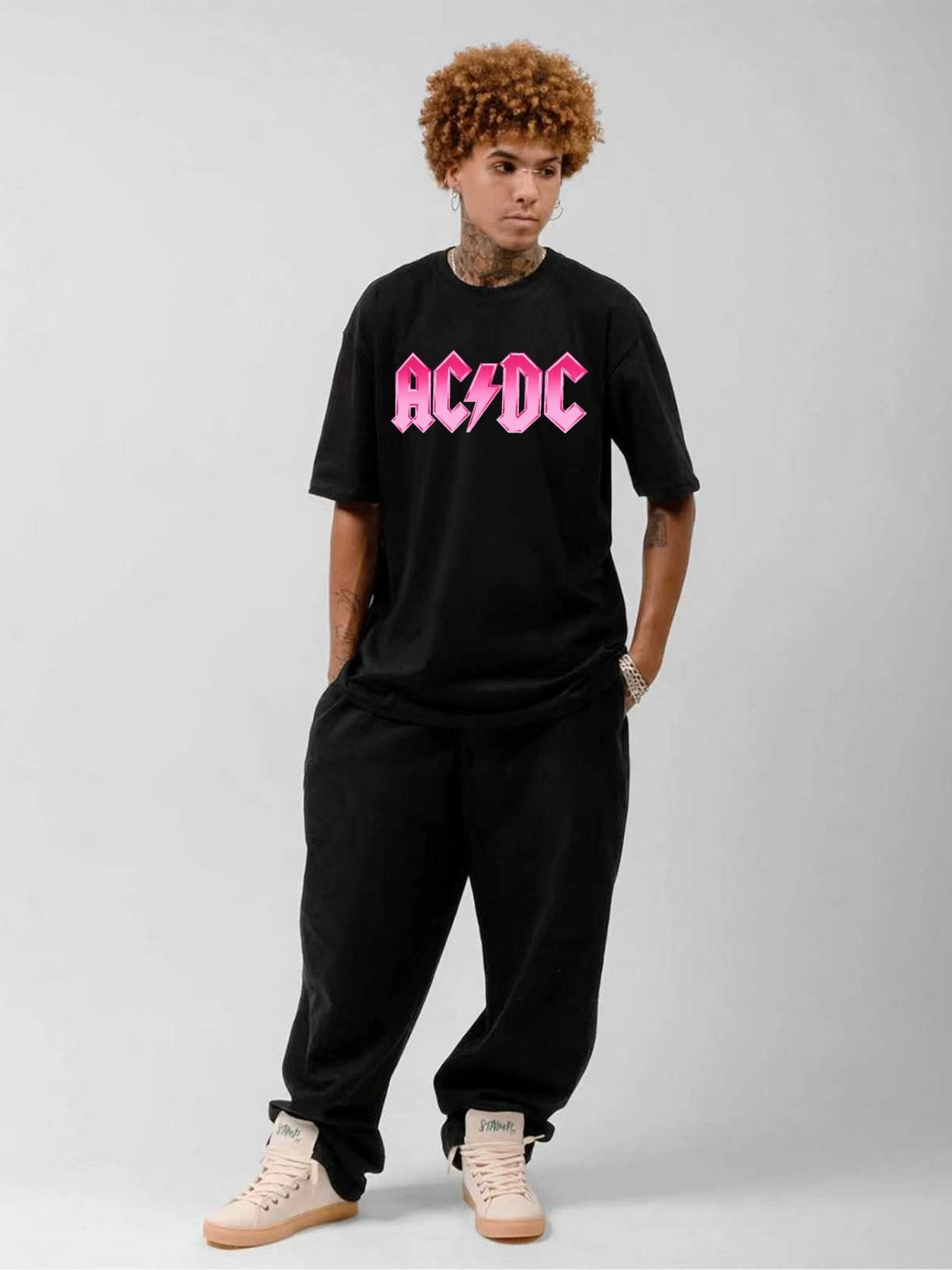 AC/DC Pink Metallic Logo Graphic T-Shirt