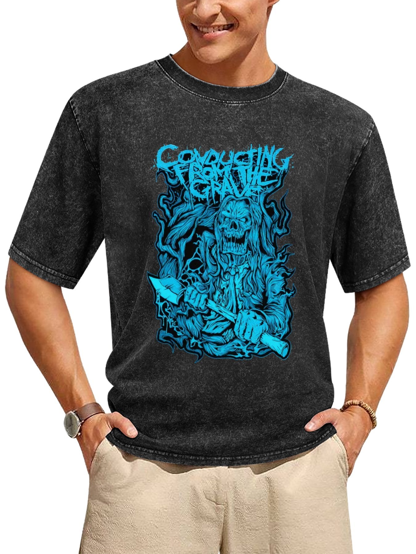 Vintage Washed Converging From the Grave Skeleton Graphic T-Shirt Secondary image